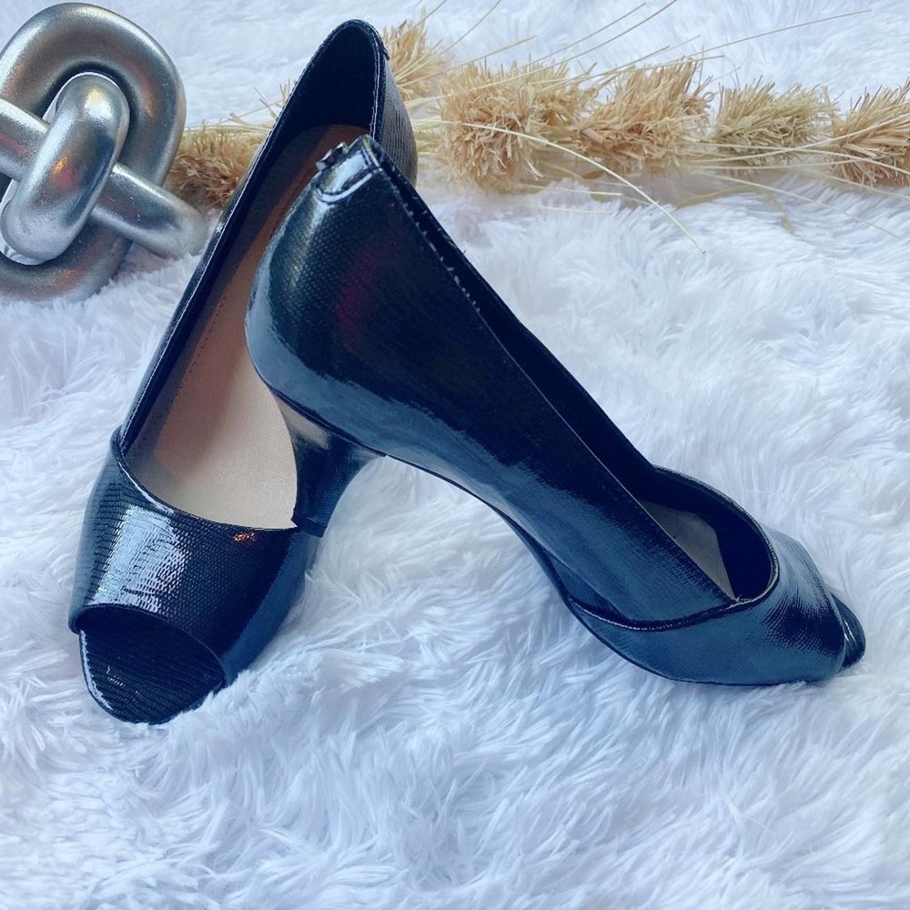 CALVIN KLEIN Parisa Black Leather Peep Toe Heels